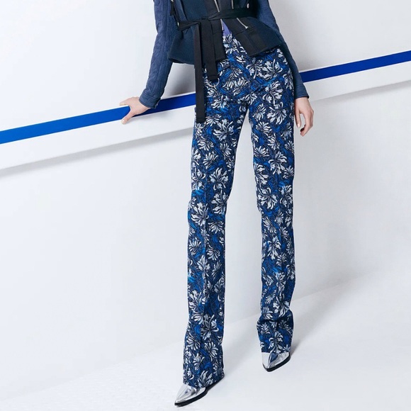 Rebecca Taylor Pants - REBECCA TAYLOR blue floral print high rise waisted wide leg pants front pockets
